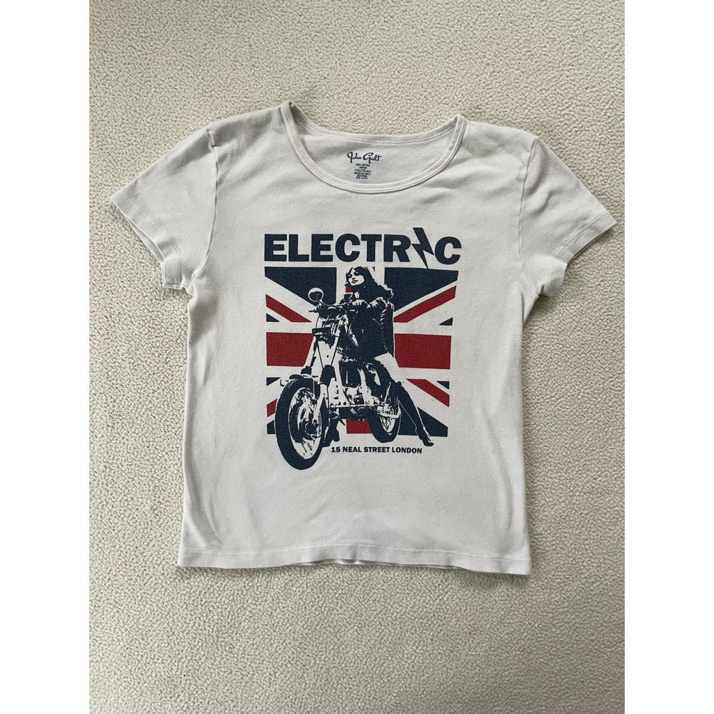 John Galt Womens Small T-Shirt Cream Electric London Union Jack Graphic Baby Tee